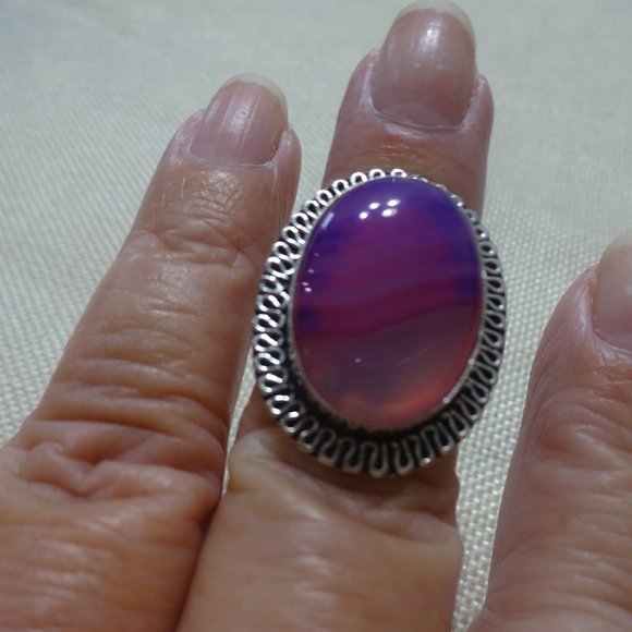 Gorgeous "PURPLE BOTSWANA AGATE" Handmade Sterling Ring Size 7.25 #254B - Picture 2 of 3